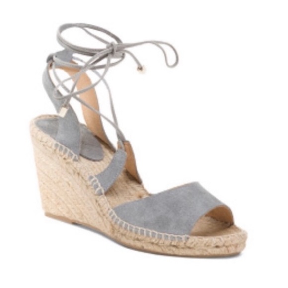 Romena Espadrille Blue Suede Wedge Sandals Lace-up Size 38 7.5 - Picture 1 of 11